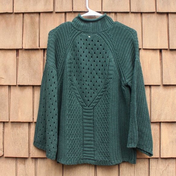 New W/ Tags One A Forest Green Mock Turtle Neck Sweater Knit Wide Sleeves Large - Picture 6 of 6